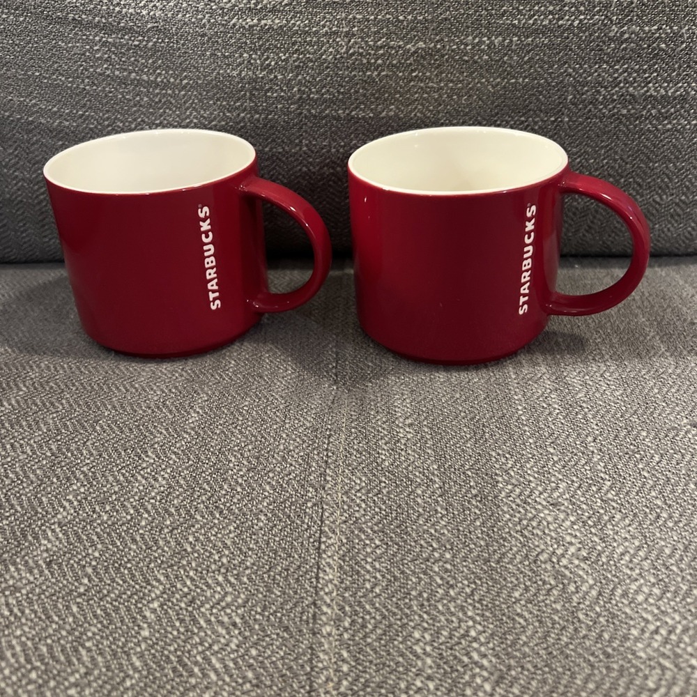 Set of 2 Starbucks Coffee Mug New Bone China 2012 Red/ White Embossed Logo Cup